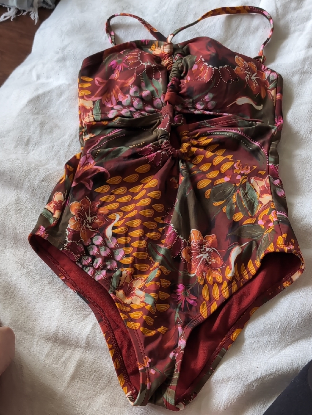 sofia by sofia vergara Floral Burgundy & Mustard One-Piece Swimsuit